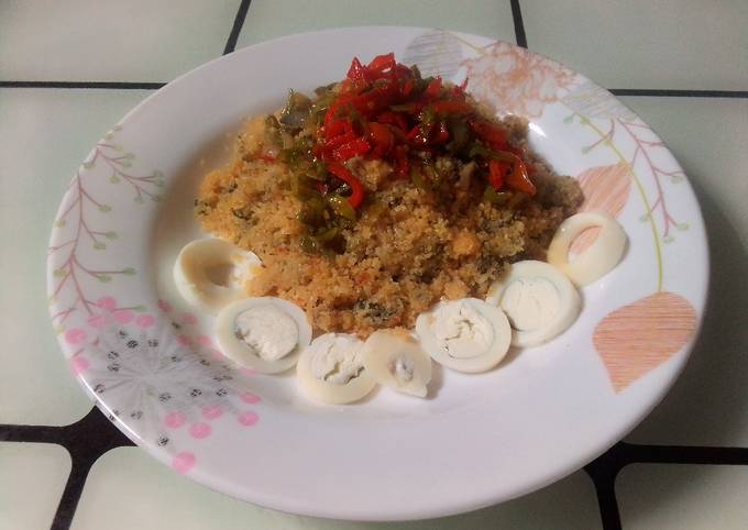 Steamed Rice Grits (Dambun Shinkafa) with Pepper and Onion Sauce