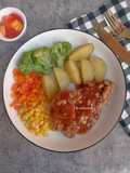 Beef steak ala WS Dengan sayur Pelengkapnya (brokoli, wortel, jagung, Kentang) #546
