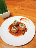 Cheese Balls with Enoki & Sardines Sauce