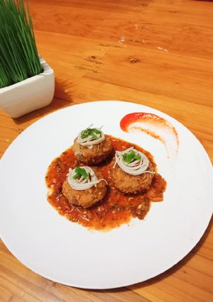 Foto resep Cheese Balls with Enoki & Sardines Sauce