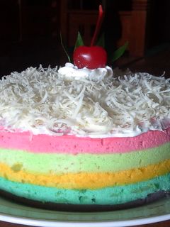 Foto resep Cake kukus rainbow keju simple