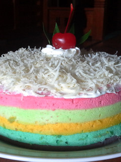Foto resep Cake kukus rainbow keju simple