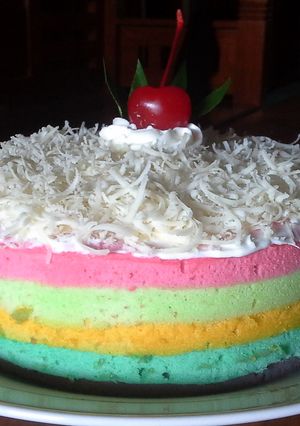 Foto resep Cake kukus rainbow keju simple