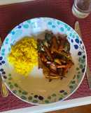 Salteado colorido con arroz con curry🥦🥕🫑 💛