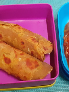 A picture of Avocado Paratha With Paneer Topping & Indian Pickles (Children's Favorite For Tiffin).