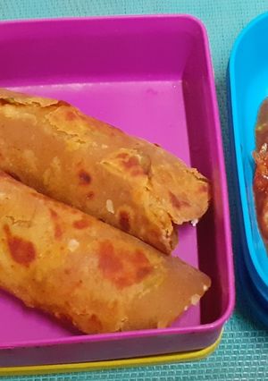A picture of Avocado Paratha With Paneer Topping & Indian Pickles (Children's Favorite For Tiffin).