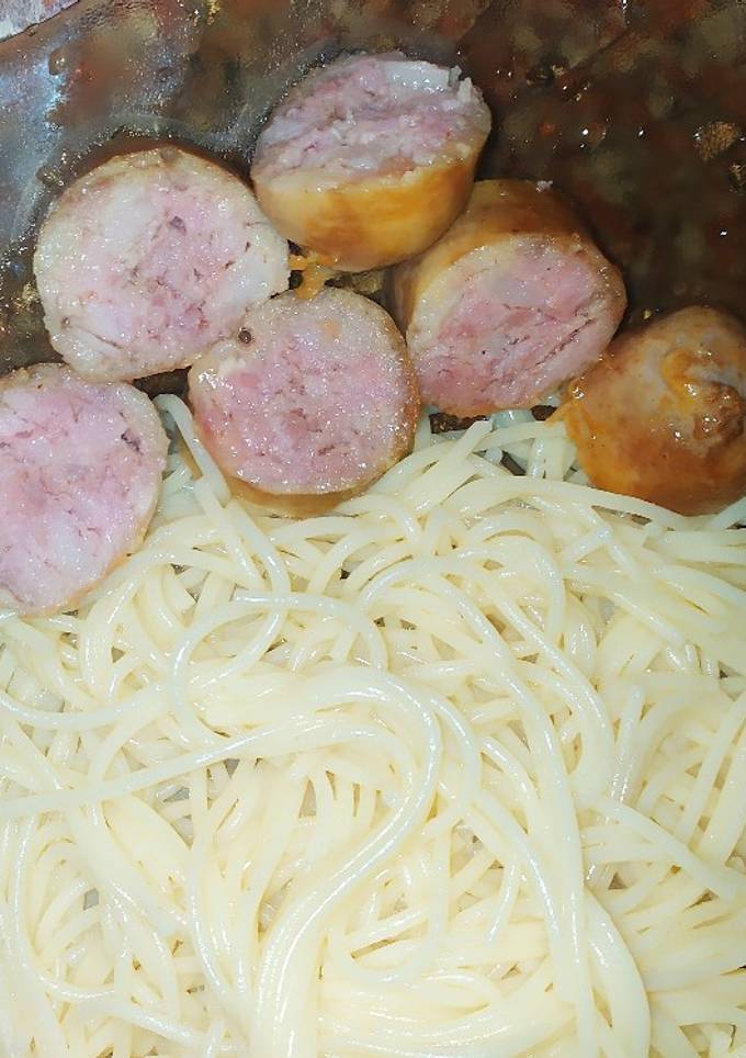 Колбаска + гарнир из спагетти