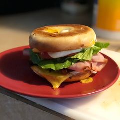 A picture of Roasted Bagel: stacked sandwich.