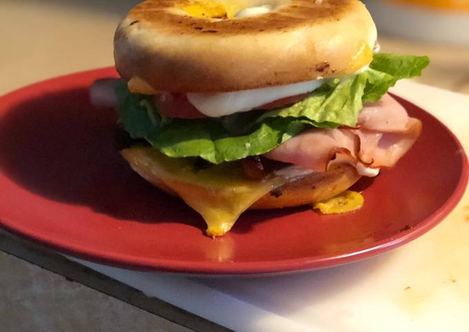 Steps to Make Award-winning Roasted Bagel: stacked sandwich