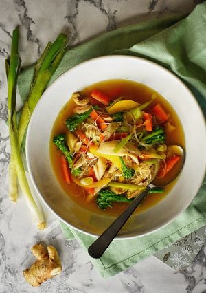 A picture of Chicken Noodle Soup (Using Chicken Carcass).
