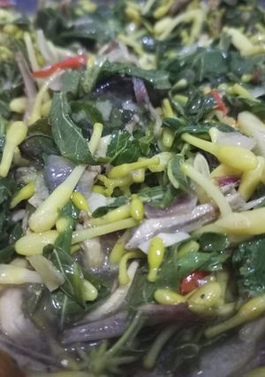Foto resep Tumis Bunga Pepaya Teri Daun Singkong