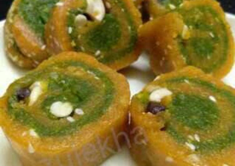 Split chickpea pistachio mawa sweet rolls