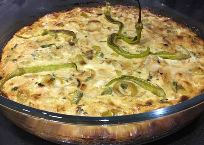 Crustless Leek Quiche with blue cheese and chillies