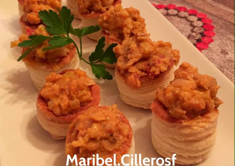 Mini vol au vent rellenos de gambas