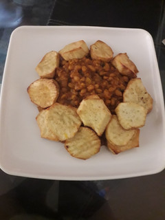 A picture of Beans and sweet potatoes.