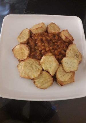 A picture of Beans and sweet potatoes.