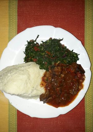 A picture of Wet Fried liver liver with kales.