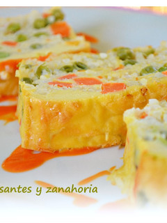 Una foto de Pudin o pastel de guisantes y zanahorias