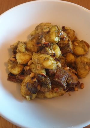 A picture of Gnochi with Mushrooms and Pine Nuts.