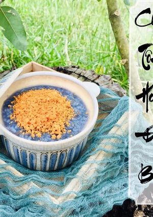 Hình của món Cháo Tôm Hoa Đậu Biếc.