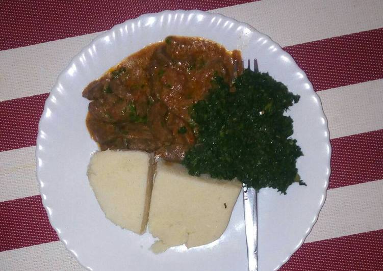 Liver, greens and ugali