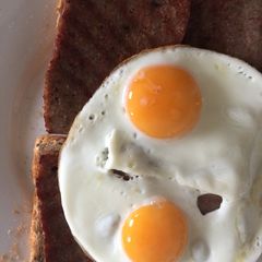A picture of Homemade square sausage, (served here with toast and eggs.).