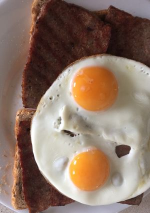 A picture of Homemade square sausage, (served here with toast and eggs.).