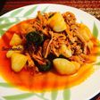 Carne desebrada de cerdo con papas en chile guajillo💖