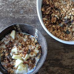 A picture of Homemade granola with orange + cinnamon.