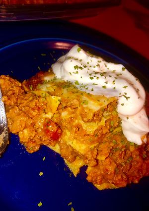 A picture of Easy enchilada “lasagna” casserole.