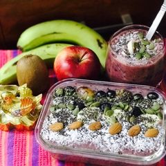 Blueberries Banana Chia Oats and Dates Smoothie Bowl A picture of Blueberries Banana Chia Oats and Dates Smoothie Bowl.