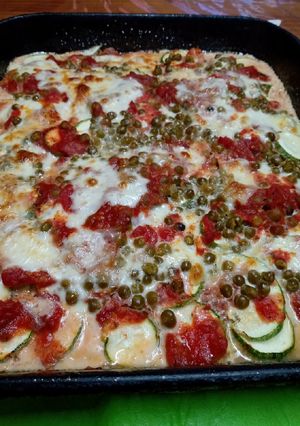 Una foto de Pastel de zuchinis y arvejas