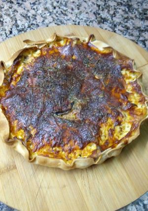 Una foto de Tarta abierta de jamón, queso y calabaza asada
