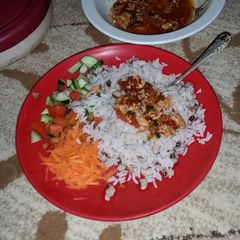 A picture of Rice&beans with Sauce.