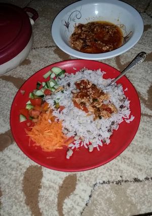 A picture of Rice&beans with Sauce.