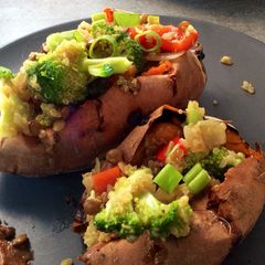 A picture of Quinoa & Red Lentil Stuffed Sweet Potatoes.
