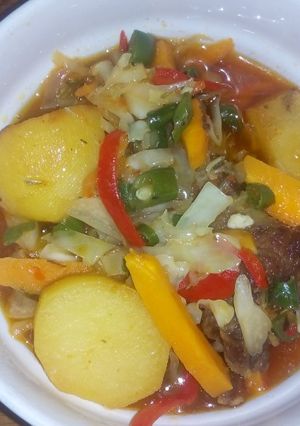 A picture of Irish potatoes with veggies.