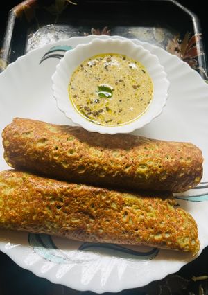 A picture of Sprouted Dosa with Green Chutney Full meal,with Rich Protins and vegetable.