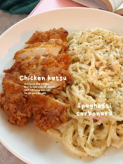 Foto resep Chicken katsu & Spaghetti carbonara
