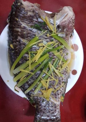 Hình của món Cá rô phi hấp gừng, hành.