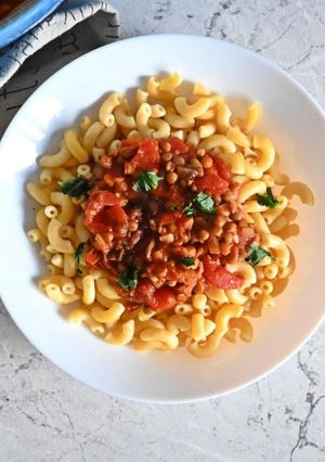 Une photo de Pâtes bolognaises aux lentilles (vegan)