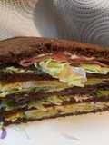 Ham and Eggs on Rye Pumpernickel Bread