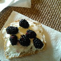 A picture of Cream cheese and Blackberries.