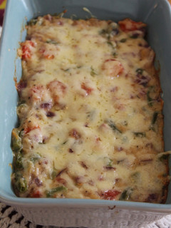 A picture of Cheesy baked vegetable and rice.