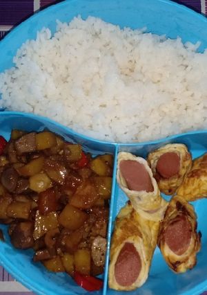 Foto resep Bekal suami, sambel goreng kentang+ati dan sosis gulung