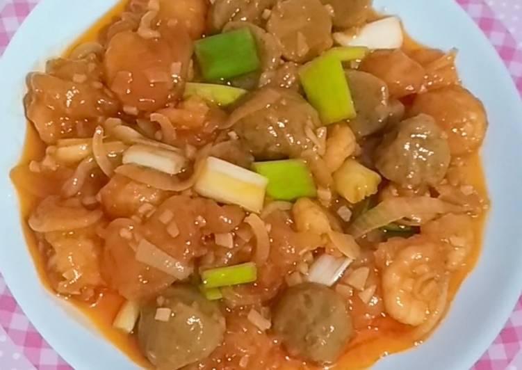 Resep Udang bakso asam manis super simpel yang Lezat