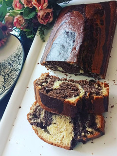 A picture of Banana marble pound cake.