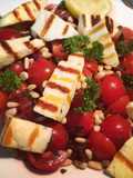 Grilled Halloumi, Tomato & Olive Salad