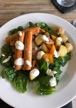 A picture of Curried Potato Sausage Traybake.