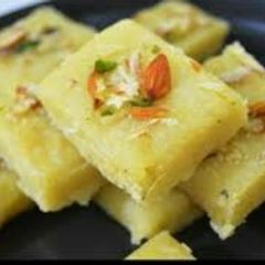 A picture of Saffron potato paneer burfi.